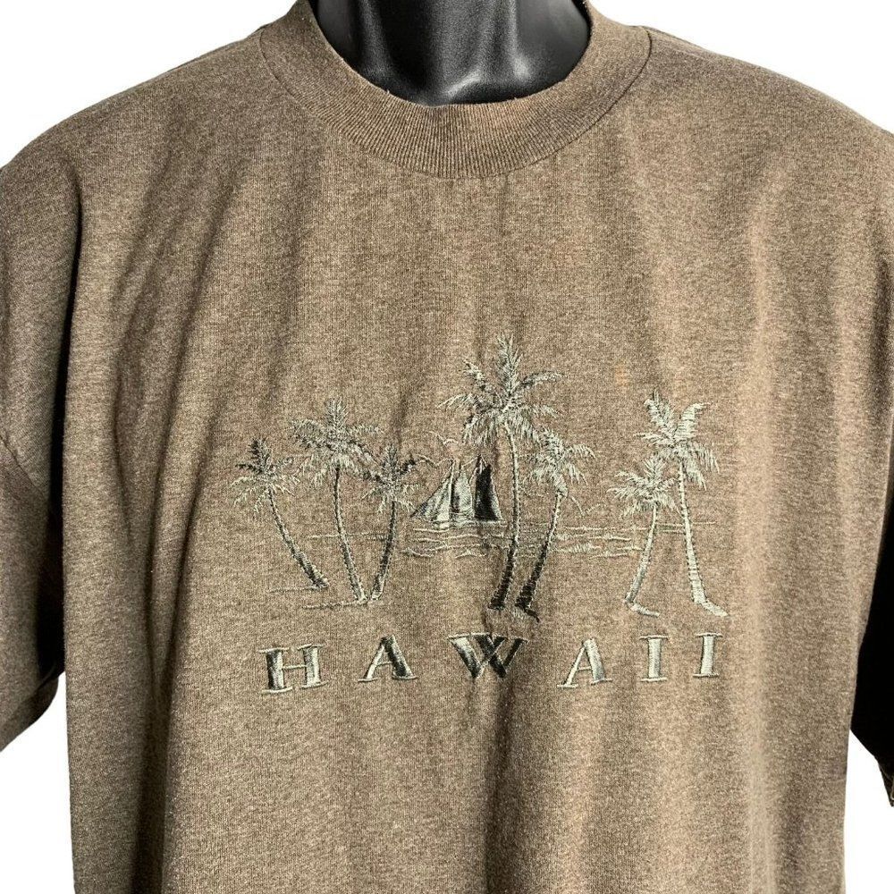 Vintage Hawaii Embroidered T Shirt XL Brown Crewneck Short Sleeve Heavy Weight